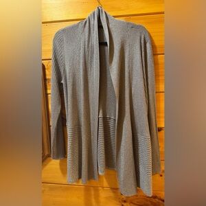 JM Collection Shimmery Open-Front Gray Cardigan